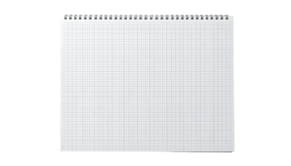 White graph paper notebook for engineering design and math calculations on transparent background