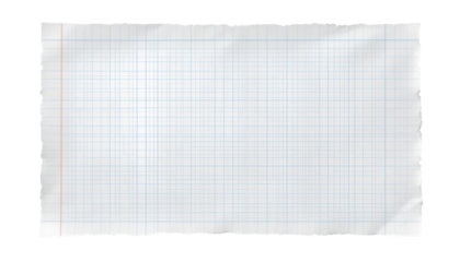 Torn graph paper background texture for notes math or school design on transparent background