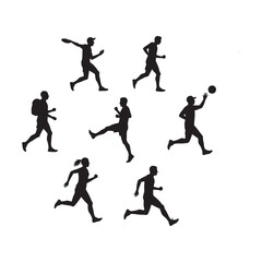 Energetic silhouettes of individuals running and playing basketball, ideal for sports and active lifestyle themes.