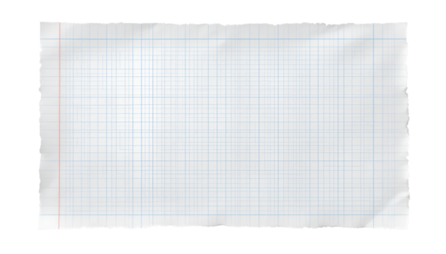 Torn graph paper background texture for notes math or school design on transparent background