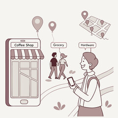 Smartphone navigation app shows local businesses