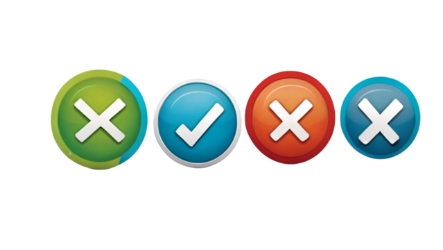 Check and cross mark icons for web design and user interface elements on transparent background