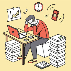 Stressed person overwhelmed workload