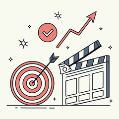 Target arrow clapperboard achieving business goals and growth