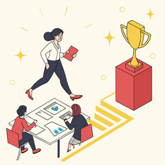 Team success isometric illustration of teamwork and achievement