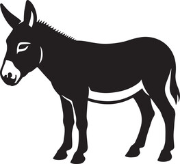 Donkey silhouette simple black and white design, Standing donkey minimal animal art