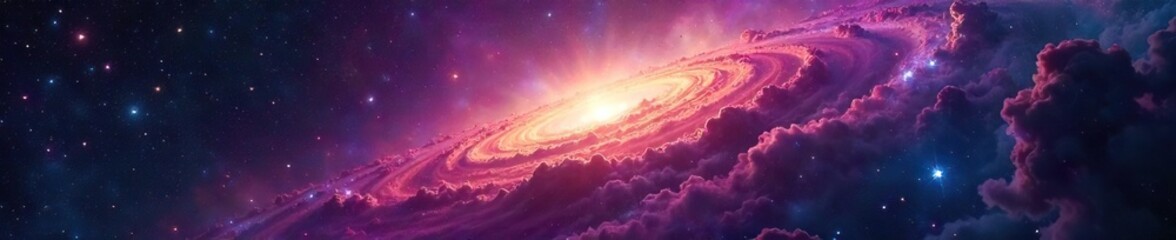 Fototapeta premium Vast cosmic expanse, swirling nebulae and distant galaxies illustrating the immense scale and wonder of the universe's mass A breathtaking visualization of celestial bodies , galaxy, spiral galaxy