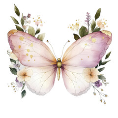 Png butterfly boho floral watercolor illustration