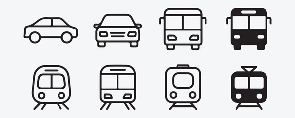 set of car icons, Set of Traffic Icons in Line & Vector on White Background