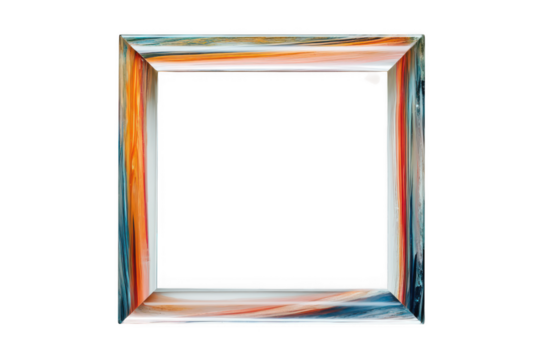 Abstract frame with swirling orange and blue hues, isolated on white - Powered by Adobe