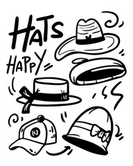 Happy hat icon illustration set for your drawing or branding visual
