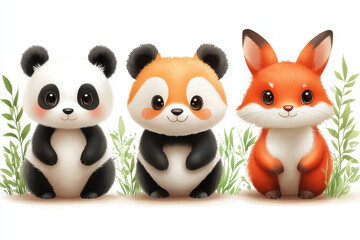 Naklejka premium cute animals sitting in the grass.