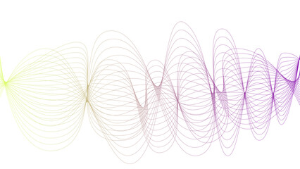 Vector curvy abstract line art wavy flowing dynamic green pink purple yellow black in concept music or sound, wave, wind, information flow