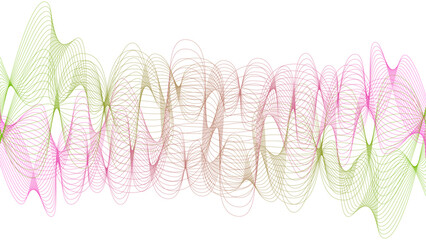 Vector curvy abstract line art wavy flowing dynamic green pink purple yellow black in concept music or sound, wave, wind, information flow