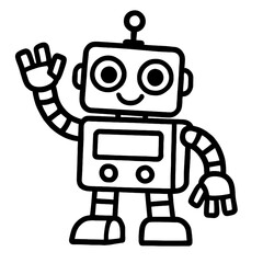 Cute Cartoon Robot Waving Hand Drawing