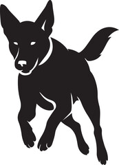 Jumping dog silhouette in mid air, Active pet leap vector artwork