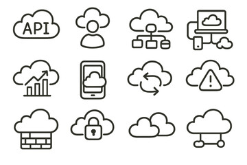 Cloud computing icons set on gold background