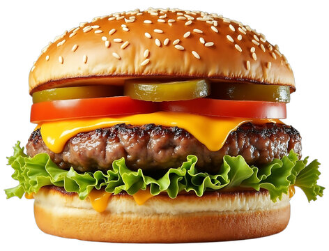 Juicy cheeseburger with sesame seed bun lettuce tomato