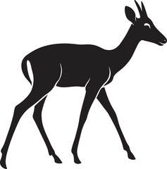Young antelope walking silhouette design, Graceful animal in motion black sketch