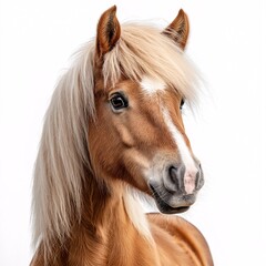 Obraz premium Elegant Light Brown Horse Portrait. Charming Equine Beauty with a Fluffy Mane and Expressive Eyes Perfect for Animal Lovers and Pet Photography
