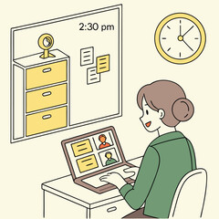 Woman attending online meeting on laptop illustration of virtual connection
