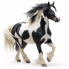 Obraz premium Majestic Black and White Horse Running. Powerful Stallion in Vibrant Motion Photography