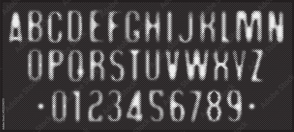 Poster hand drawn font consisting of dots, points. simple font with the theme of computer games, digital te