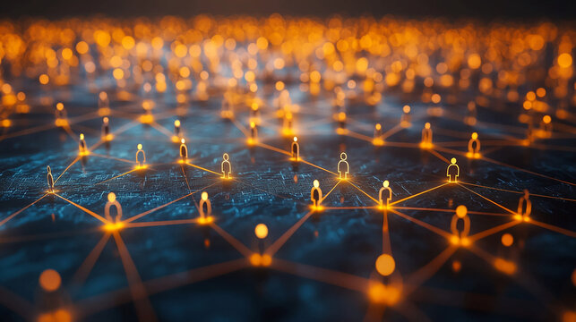 Understanding social network connections and digital community with glowing people icons concept design