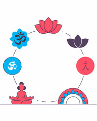 Meditation symbols arranged around a blank center in pastel tones, evoking peace.