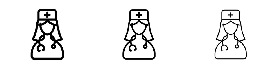 nurse icons in flat style. line art. vector illustration