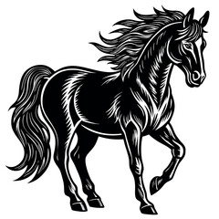 Majestic black horse galloping with flowing mane in an artistic style showcasing power and grace Generative AI