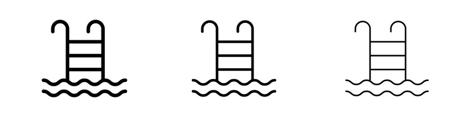 Swimming pool icons in flat style. line art. vector illustration