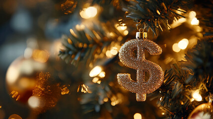 Christmas tree with dollar ornament financial holiday season wealth investment money savings business finance
