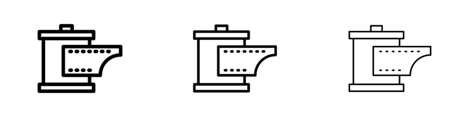Film canister icons in flat style. line art. vector illustration