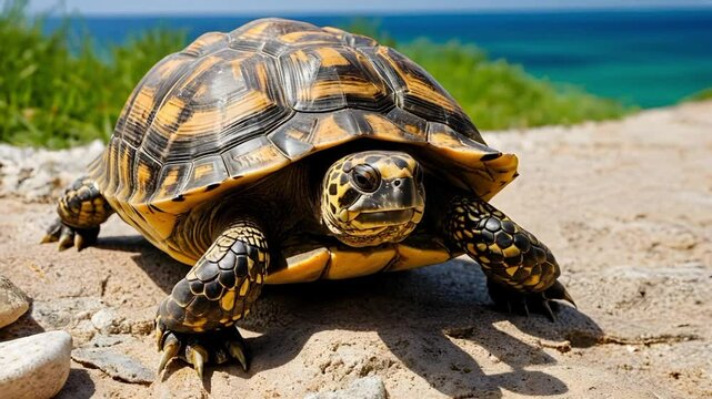 Turtle wildlife animal reptile shell nature walking slow tortoise beach ocean coast outdoor sand