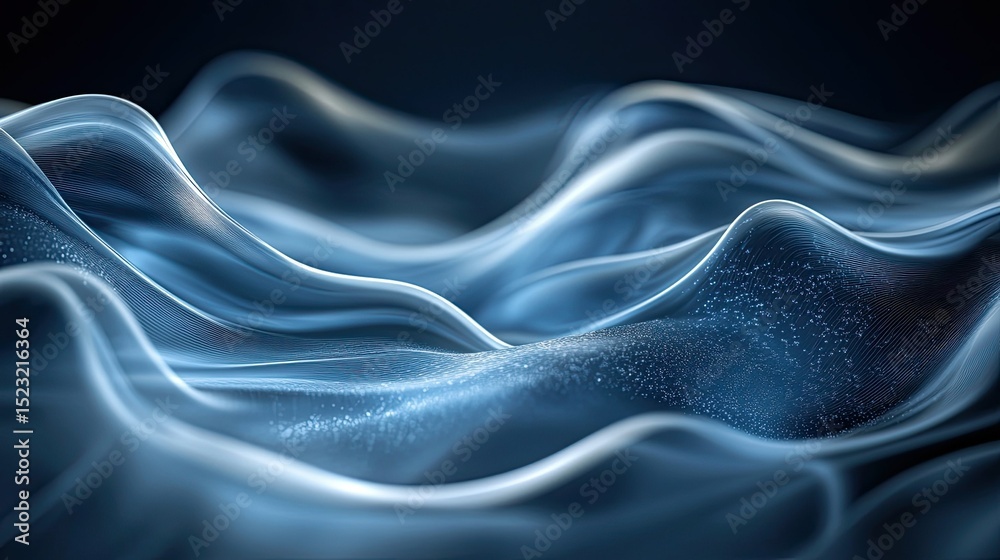Poster abstract blue wavy surface with fine lines and small dots creating a smooth flowing texture