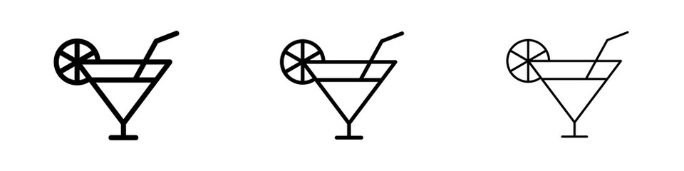 Citrus Martini glass icons in flat style. line art. vector illustration