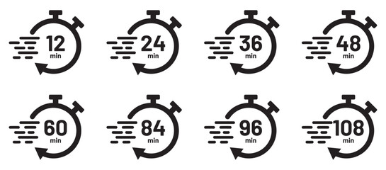 Stop watch icon set in black and white stroke lines . Timer vector icon set. Time measurement tools collection.