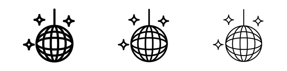 Disco ball icons in flat style. line art. vector illustration