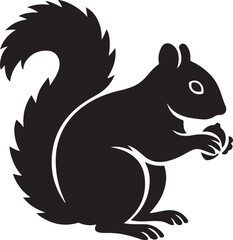 Squirrel holding nut silhouette cute design, Forest rodent animal black and white