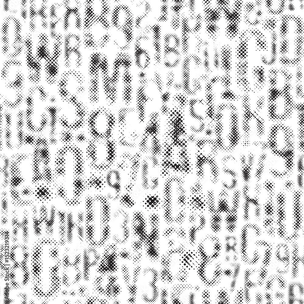 Poster hand drawn seamless pattern with a font consisting of dots. on the theme of matrix print, computer g
