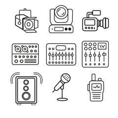 Line Icons of Audio and Video Equipment for Events and Media Production