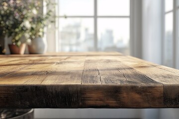 Natural Light Wooden Table in Modern Interior Design with Cozy Home Decor Elements