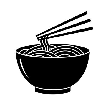 Hot ramen or pho noodle soup bowl with chopsticks and smoke flat vector icon for food apps and websites