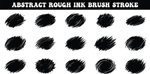 Set of abstract rough black ink brush stroke Vector illustration on transparent background, black texture brush stroke