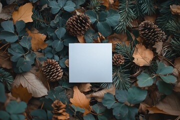 Autumn Forest Flat Lay featuring Pine Cones, Leaves, and Earth Tones. A Perfect Background for Seasonal Design