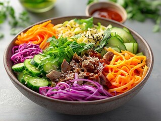 Colorful Fresh Vegan Salad with Organic Vegetables and Vibrant Flavors - Perfect Healthy Meal Bowl