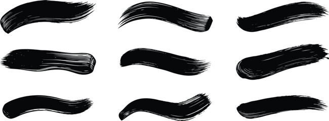 Set of vintage brush stroke with texture on transparent background