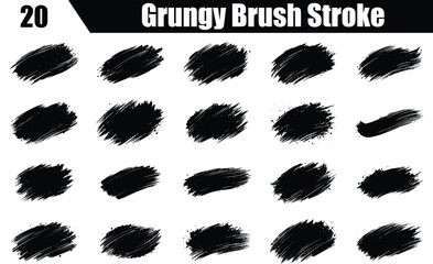 Collection of grungy Brush Stroke bundle with texture on transparent background