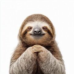 Fototapeta premium sloth folding hands politely calm relaxed pose minimal white background